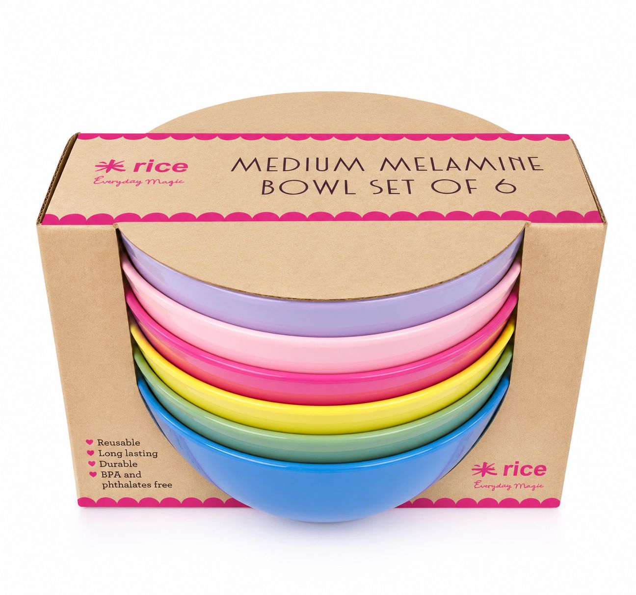 Rice DK Melamine Medium Bowl Set (6 pcs) - ‘Flower Me Happy’ Range In Assorted Colours