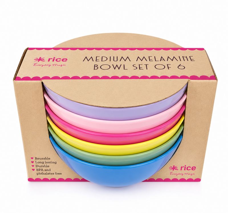 Rice DK Melamine Medium Bowl Set (6 pcs) - ‘Flower Me Happy’ Range In Assorted Colours