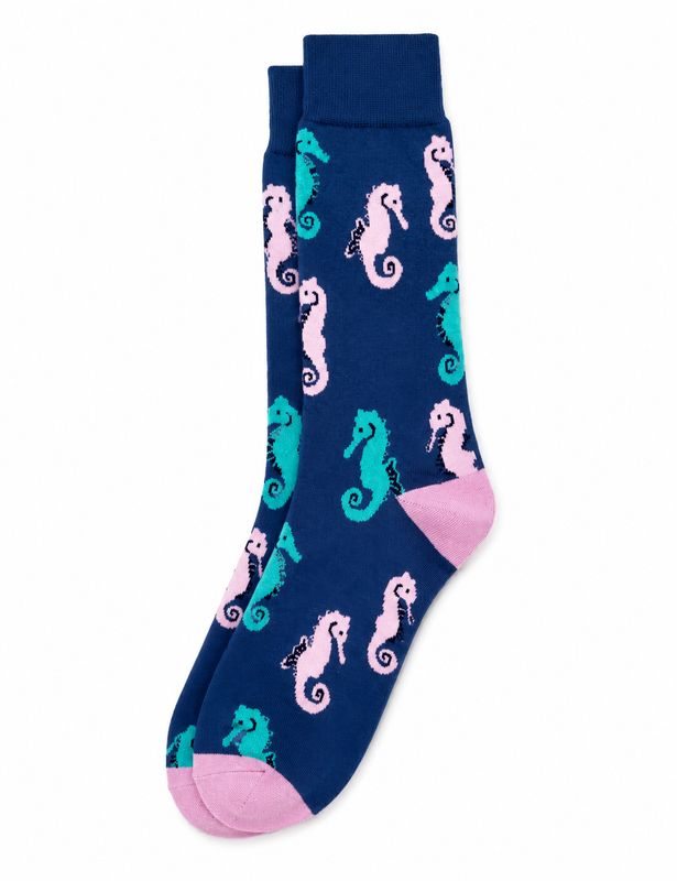 Joe Cool Seahorses Blue Socks S-M