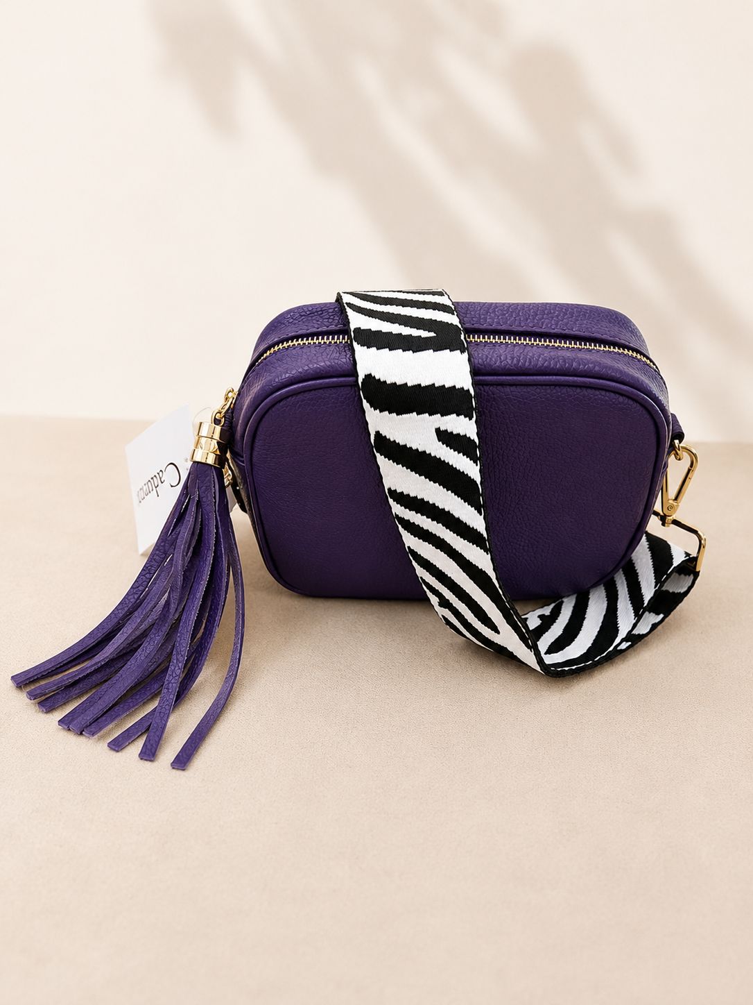 Cadenza Violet Leather Bag & Fabric Zebra Strap Cadenza Violet Leather Bag & Fabric Zebra Strap