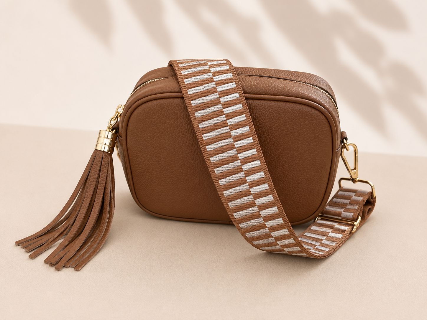 Cadenza Tab Leather Bag & Fabric Stripe Strap