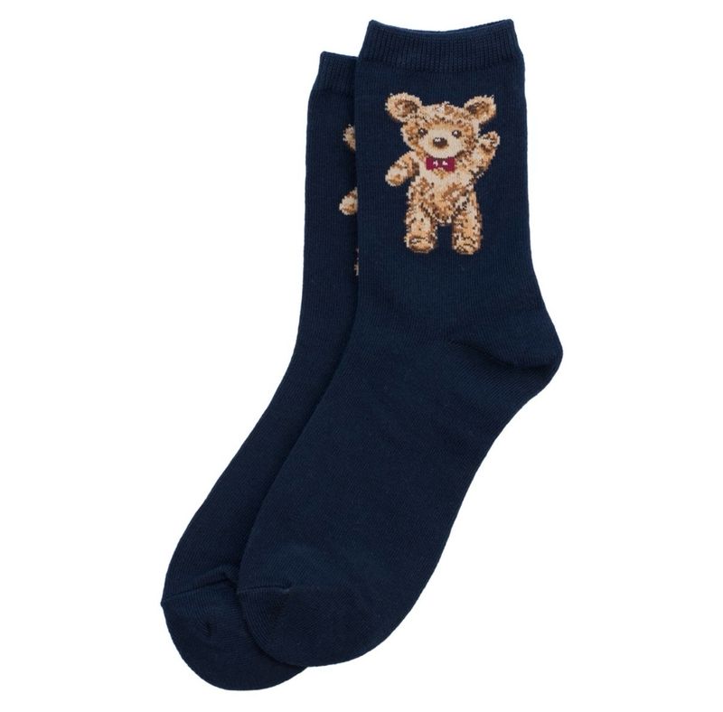 Joe Cool Teddy Bear Navy Socks S-M