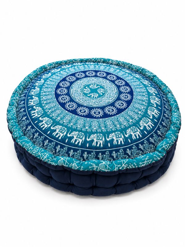 Yoga/Meditation/Support Cushion - Blue Elephant Mandala Print