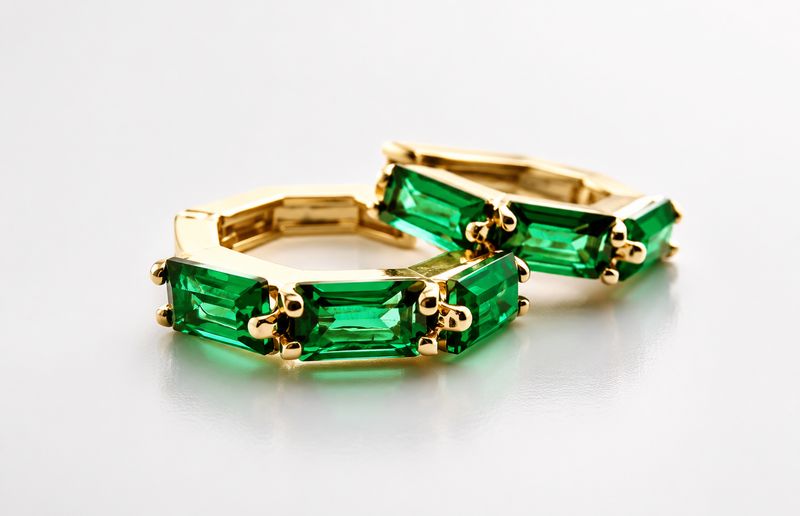 Lisa Angel Green Baguette Crystal Huggie Hoop Earrings in Gold