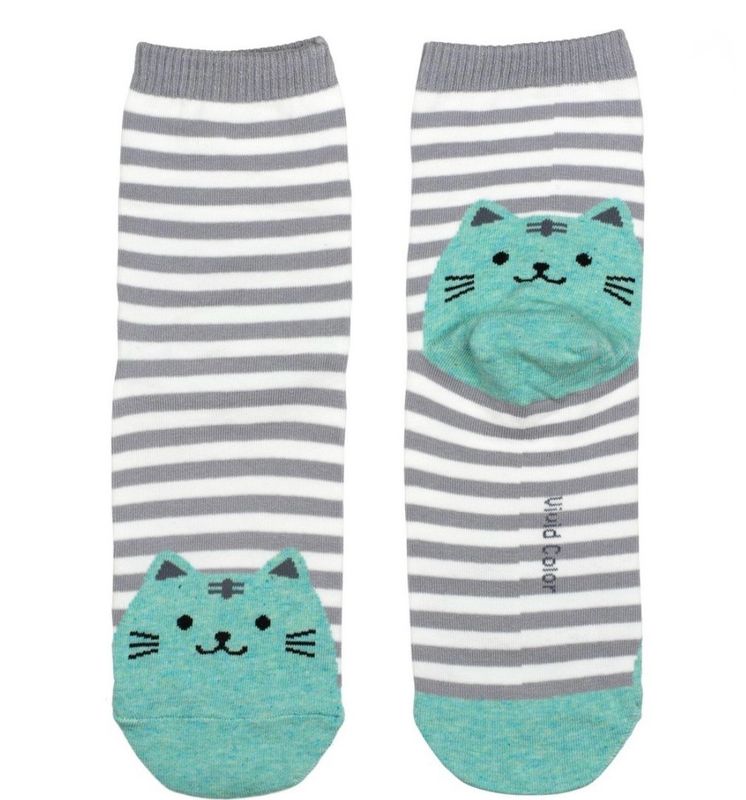 Joe Cool Striped Cat Toes Green Socks S-M