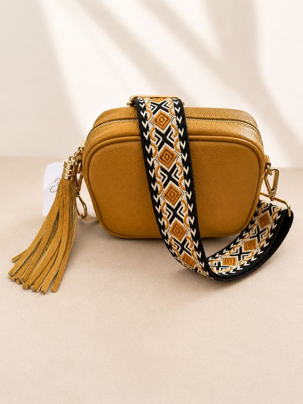 Cadenza Mustard Leather Bag & Fabric Geo Strap