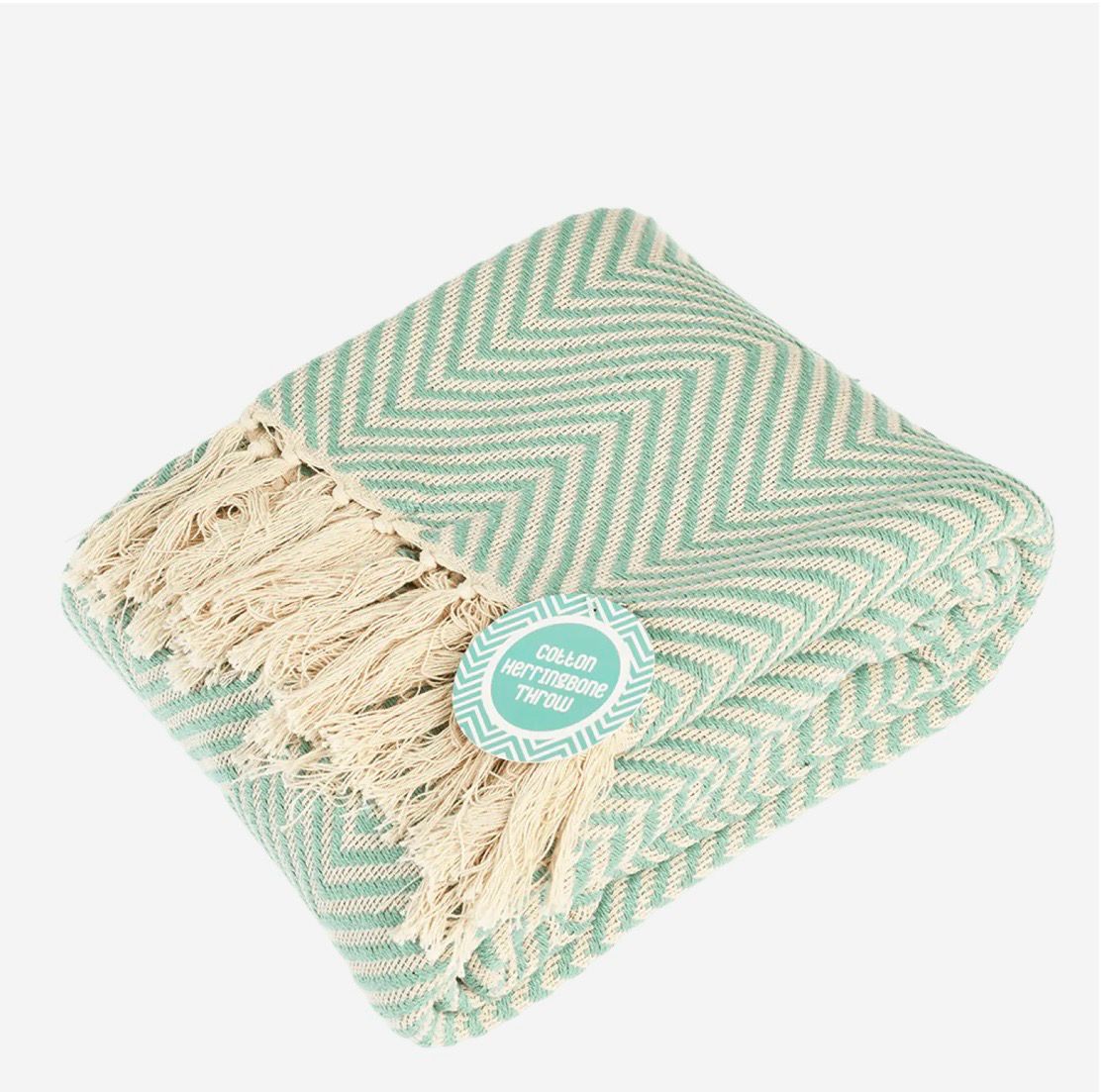 Rex London Large Herringbone Throw 225cm x 150cm - Aqua