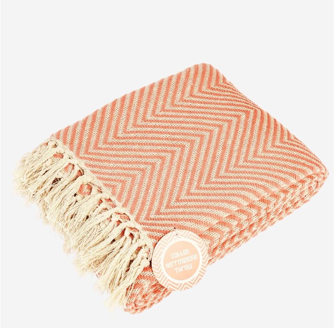 Rex London Large Herringbone Throw 225cm x 150cm - Coral Rex London Large Herringbone Throw 225cm x 150cm - Coral