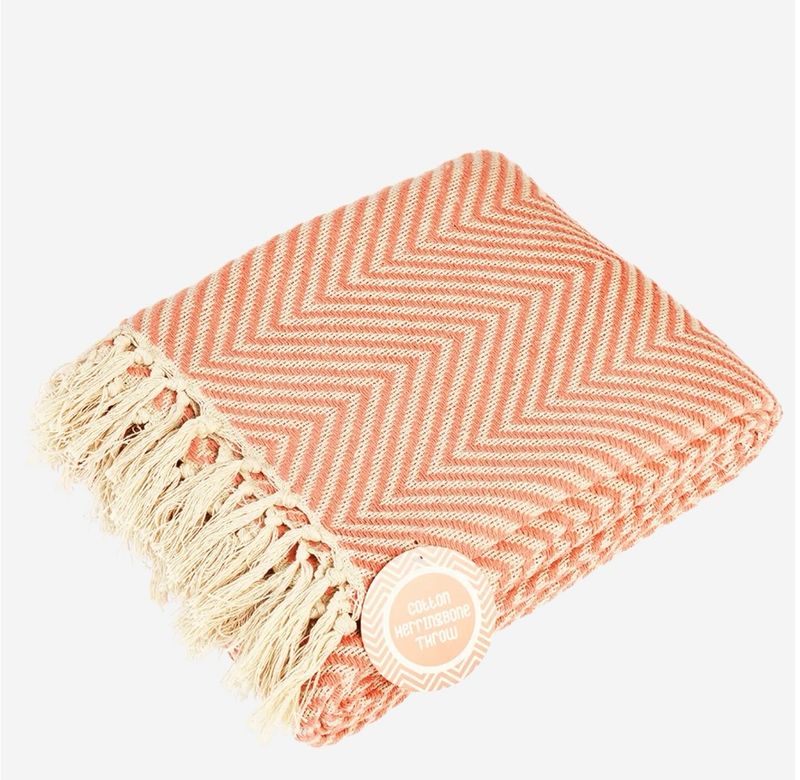 Rex London Large Herringbone Throw 225cm x 150cm - Coral
