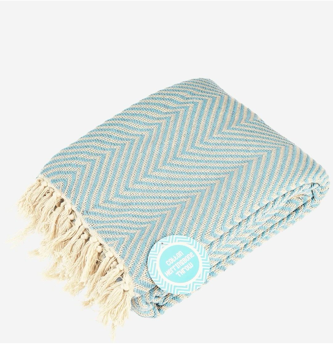 Rex London Large Herringbone Throw 225cm x 150cm - Pale Blue