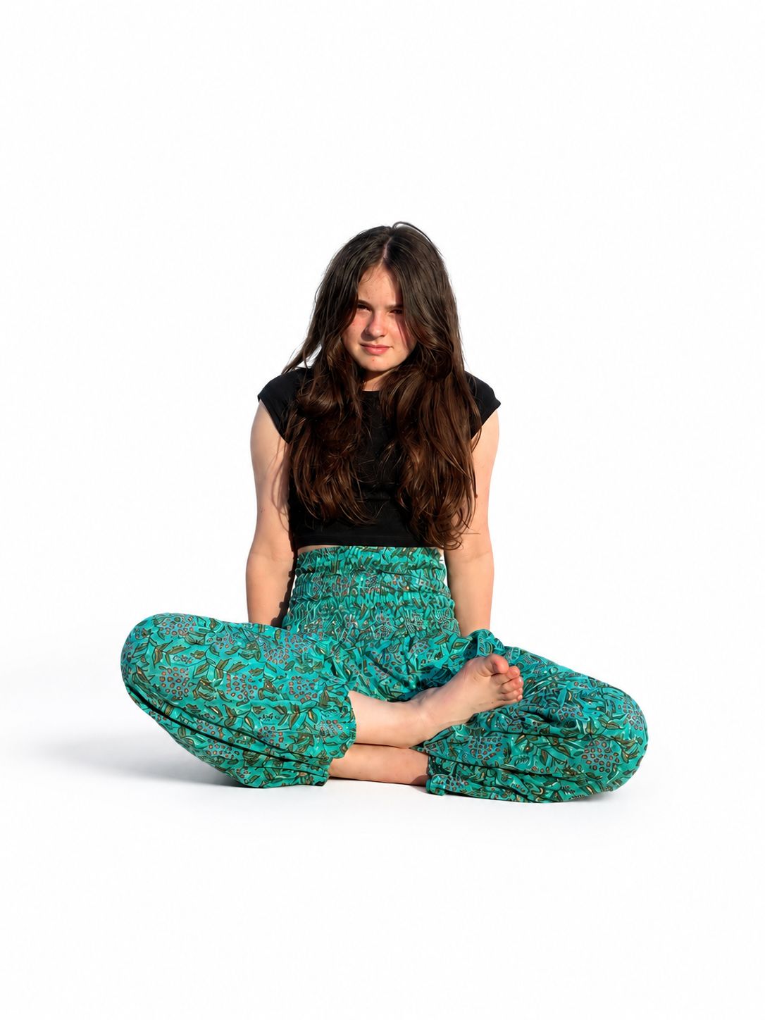 Patterned Block Print Organic Cotton Genies - Aqua Foliage Patterned Block Print Organic Cotton Genies - Aqua Foliage