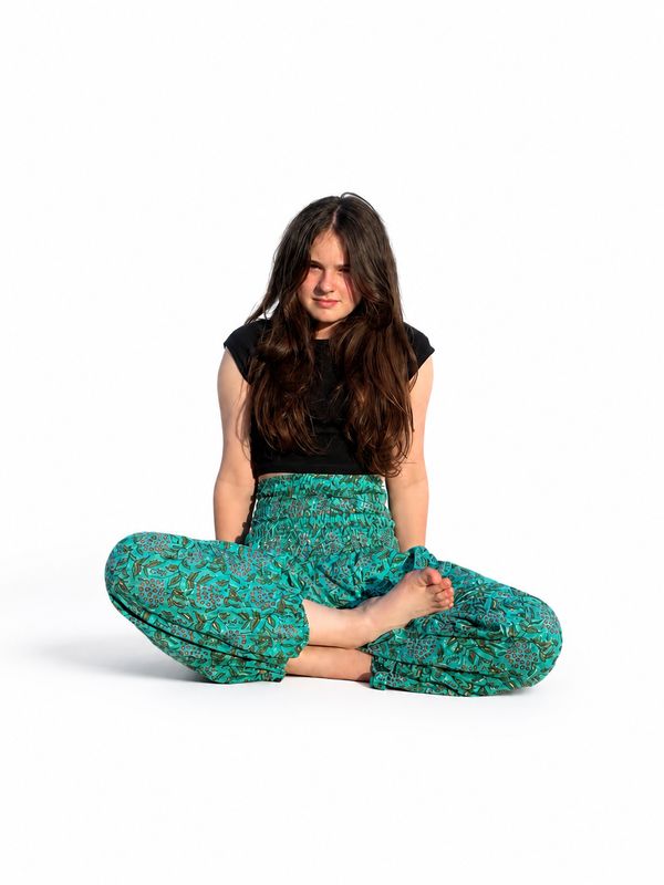 Patterned Block Print Organic Cotton Genies - Aqua Foliage