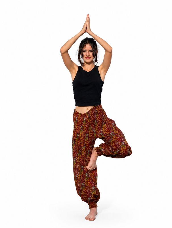 Patterned Block Print Organic Cotton Genies - Maroon Foliage
