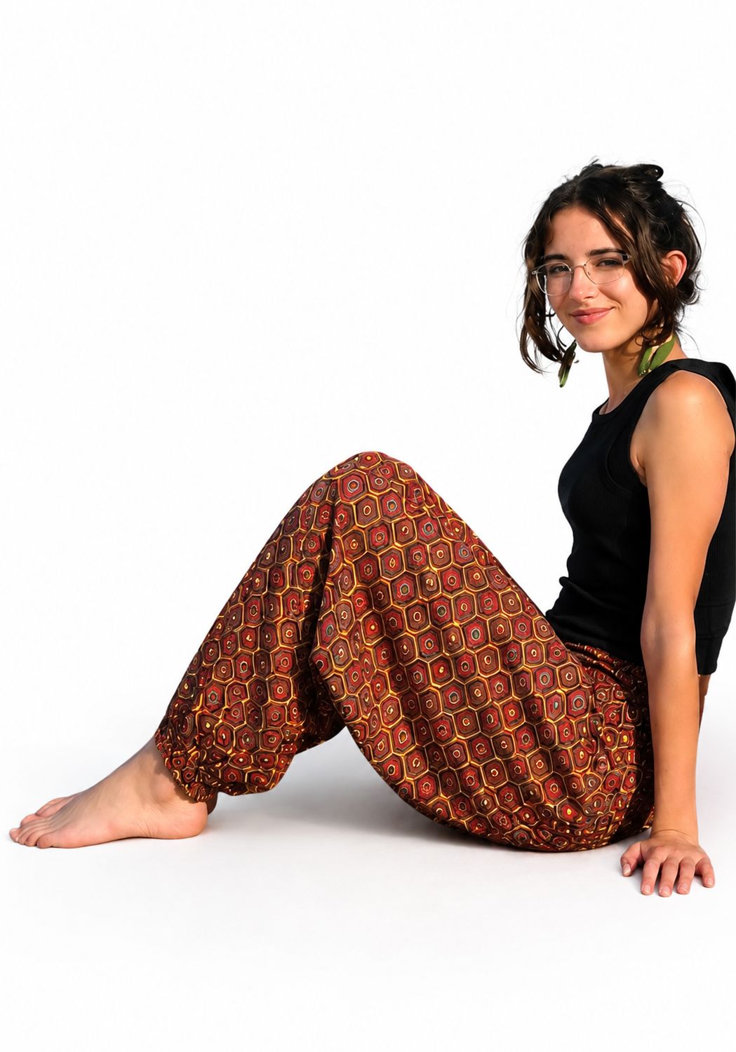 Patterned Block Print Organic Cotton Genies - Maroon Retro Patterned Block Print Organic Cotton Genies - Maroon Retro