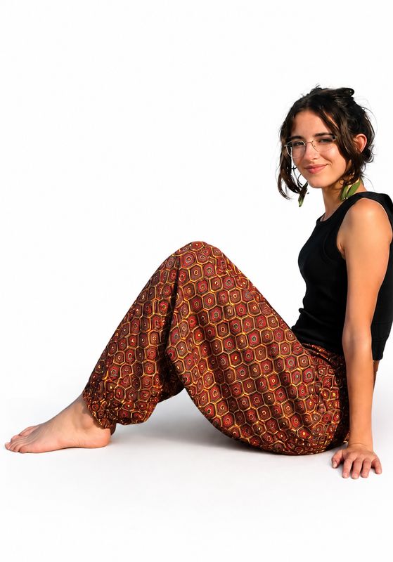 Patterned Block Print Organic Cotton Genies - Maroon Retro