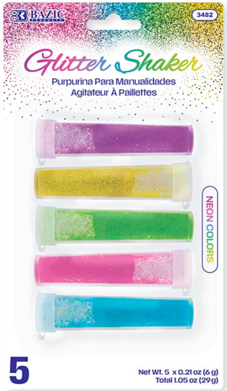 0.21 oz (6g) 5 Neon Color Glitter Shaker (24/cs)