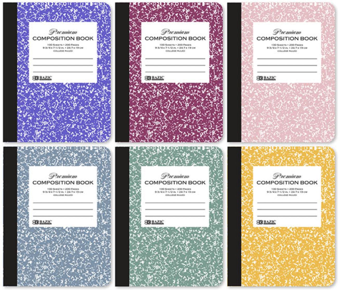 100 Ct. Premium Morandi Color Marble Composition Book (48/cs)