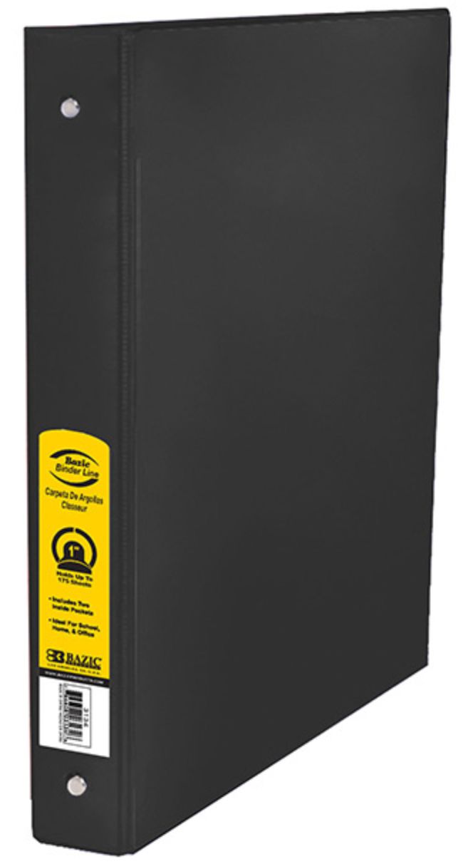 1" Black 3-Ring Binder w/ 2-Pockets (24/cs)