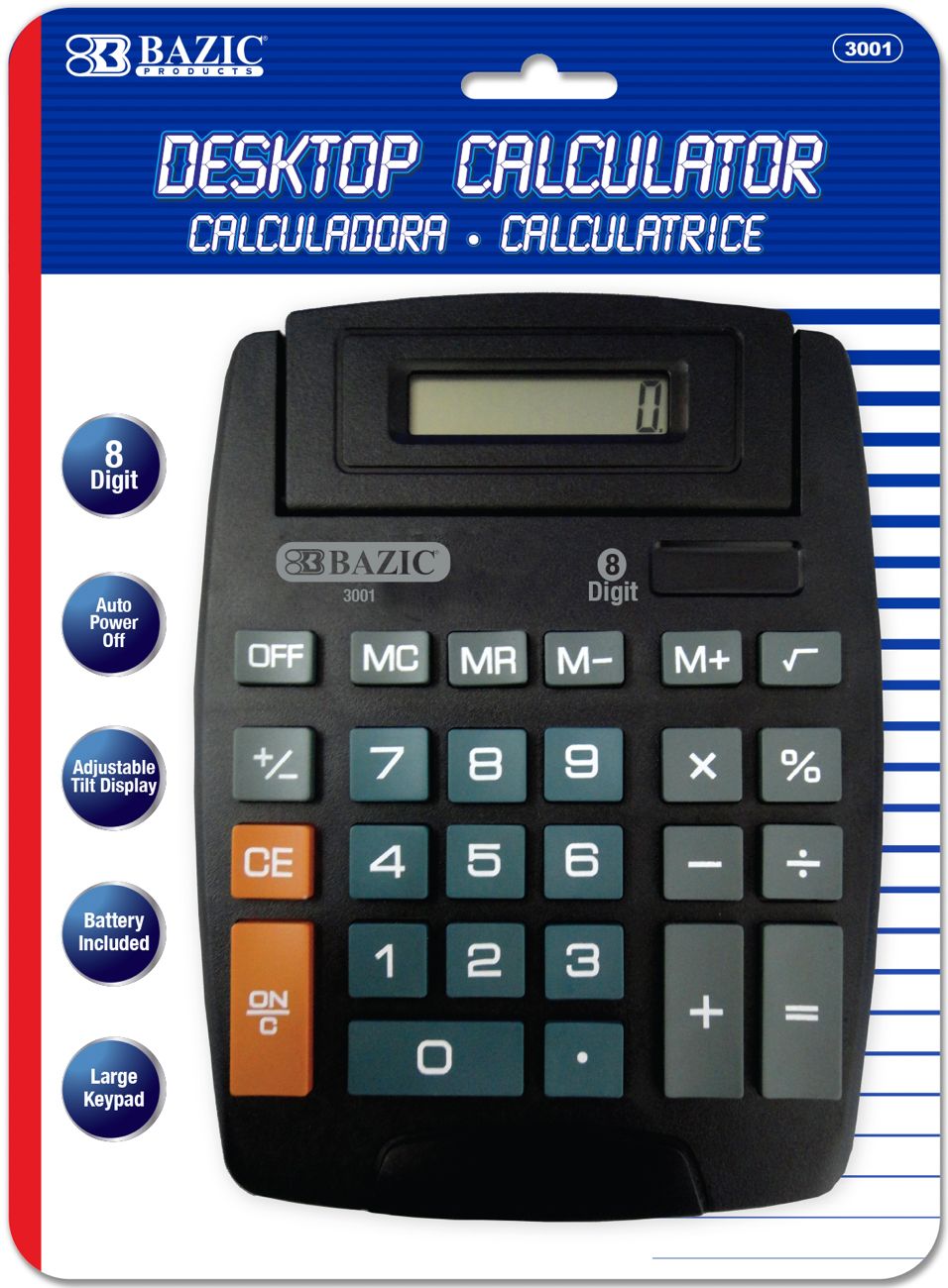 8-Digit Large Desktop Calculator w/ Adjustable Display (12/cs)