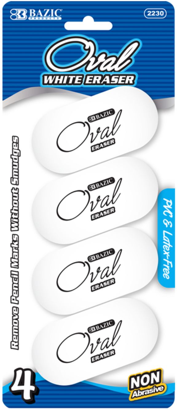 White Oval Eraser 4/Pack (24/cs)