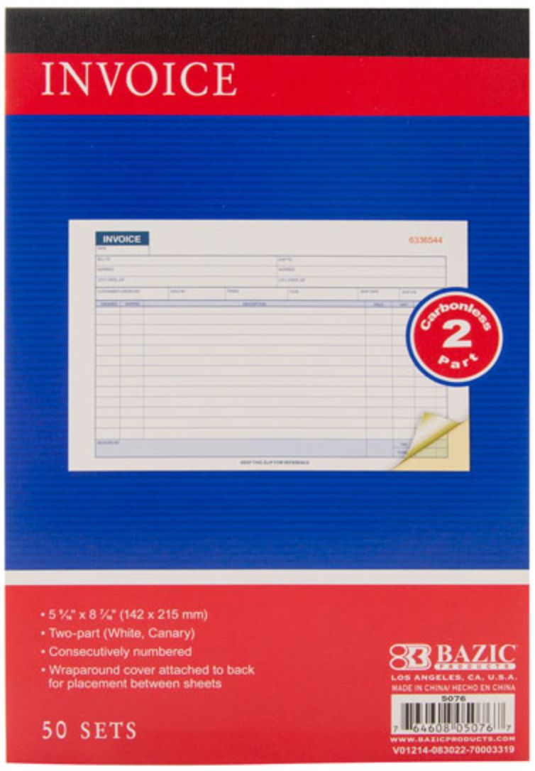 50 Sets 5 9/16" x 8 7/16" 2-Part Carbonless Invoice Book (24/cs)