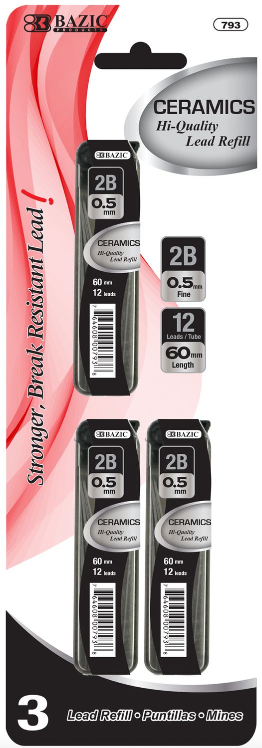 12 Ct. 0.5 mm Ceramics High-Quality Mechanical Pencil Lead 3/Pack (24/cs)