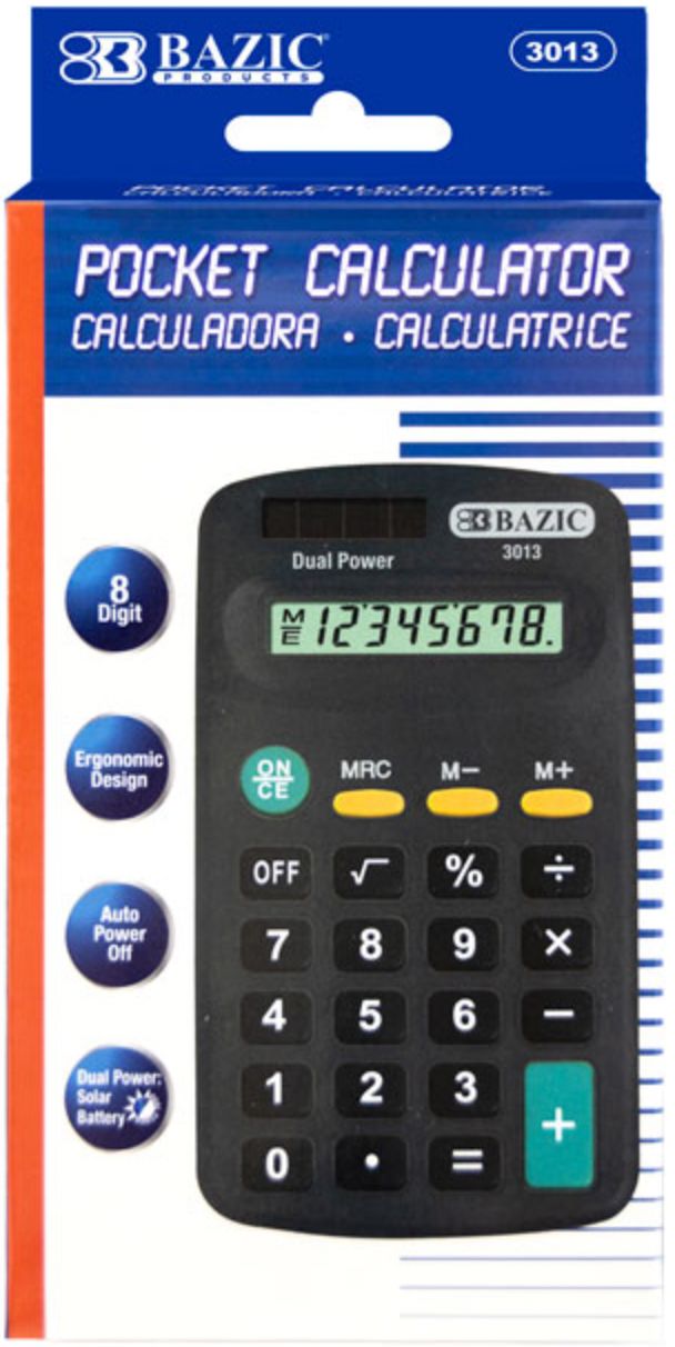 8-Digit Dual Power Pocket Size Calculator - BLACK (24/cs)