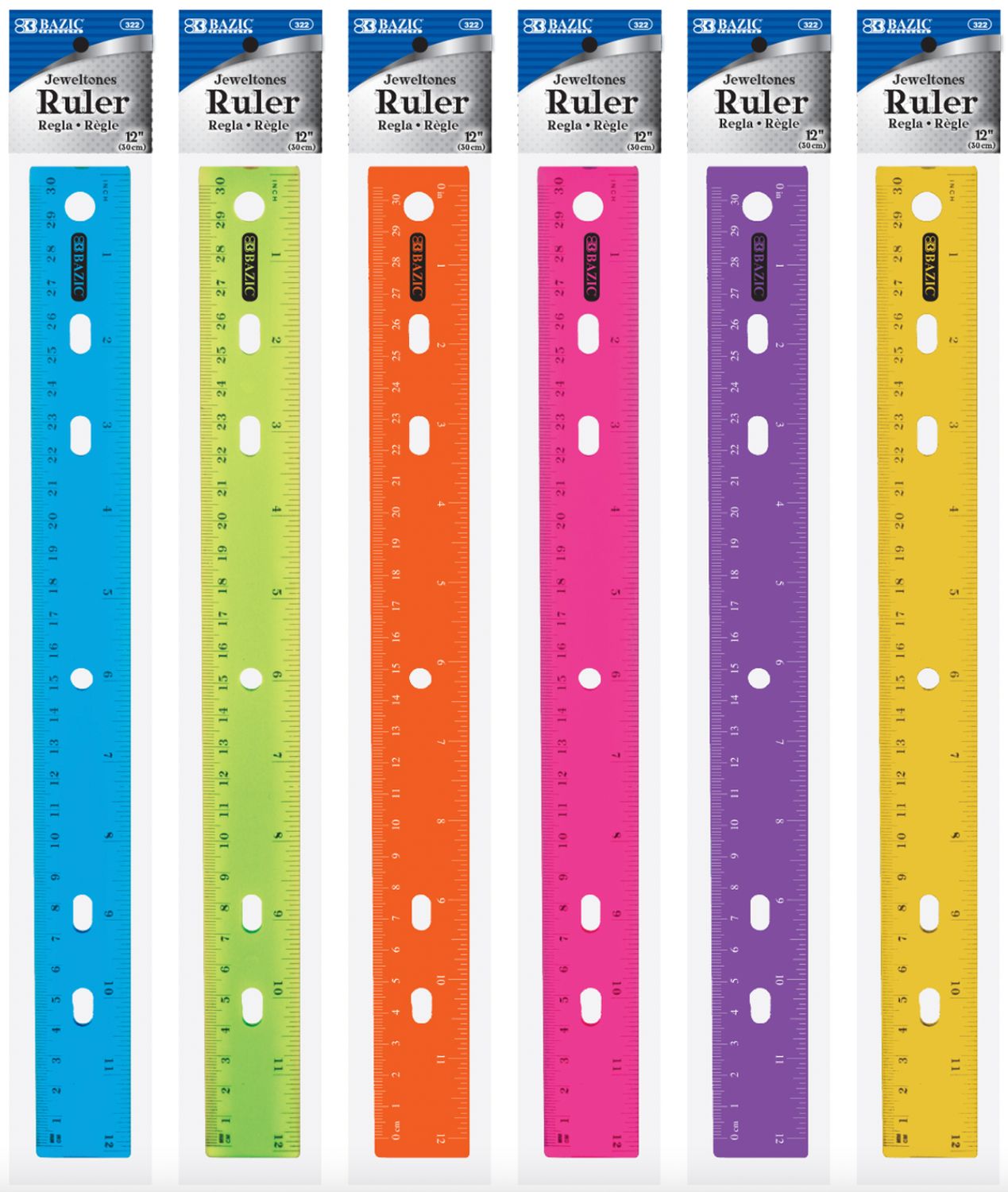 12" (30cm) Jeweltones Color Ruler (24/cs)
