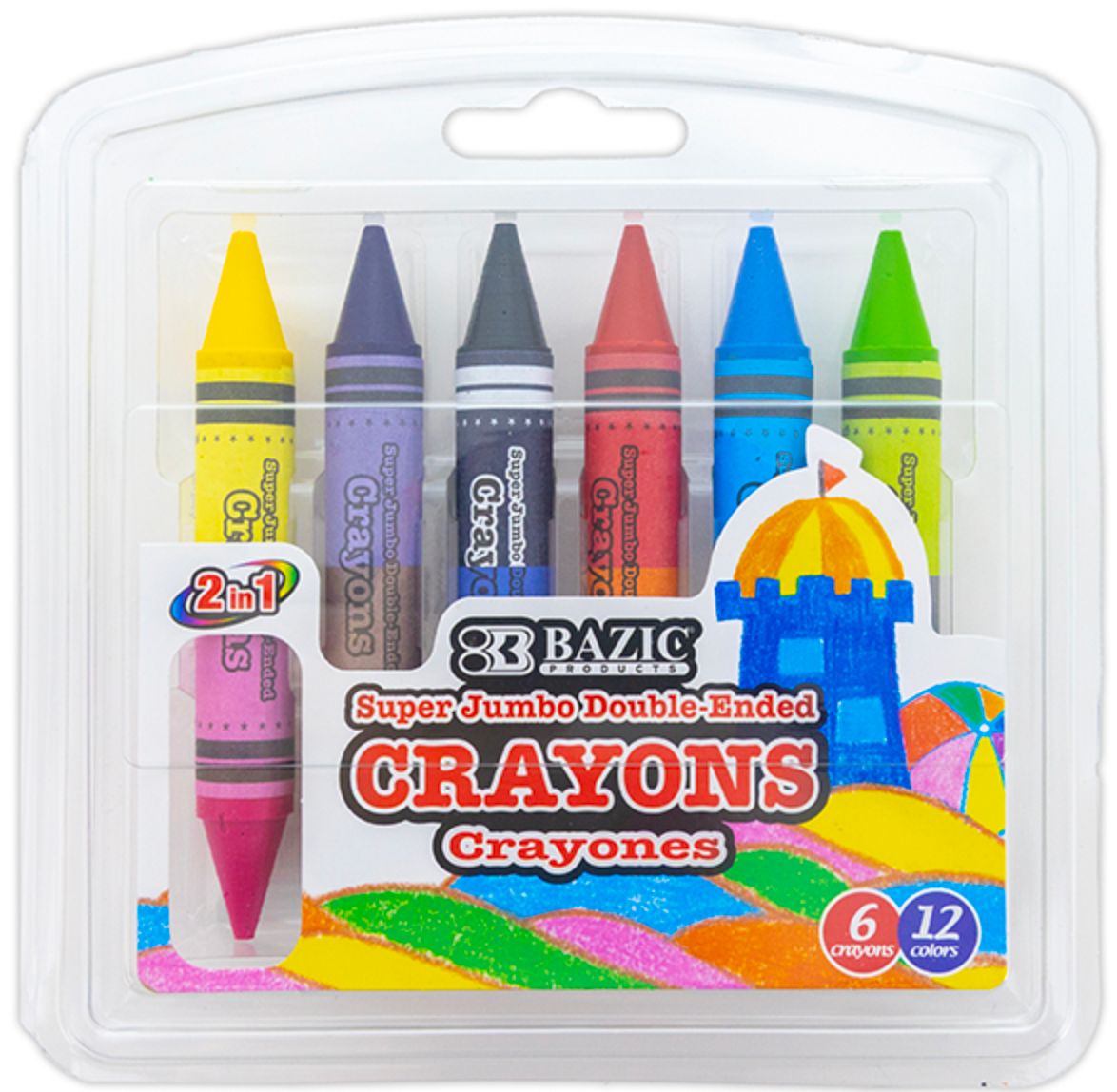 12 Color Double-Ended Premium Super Jumbo Crayons (24/cs)