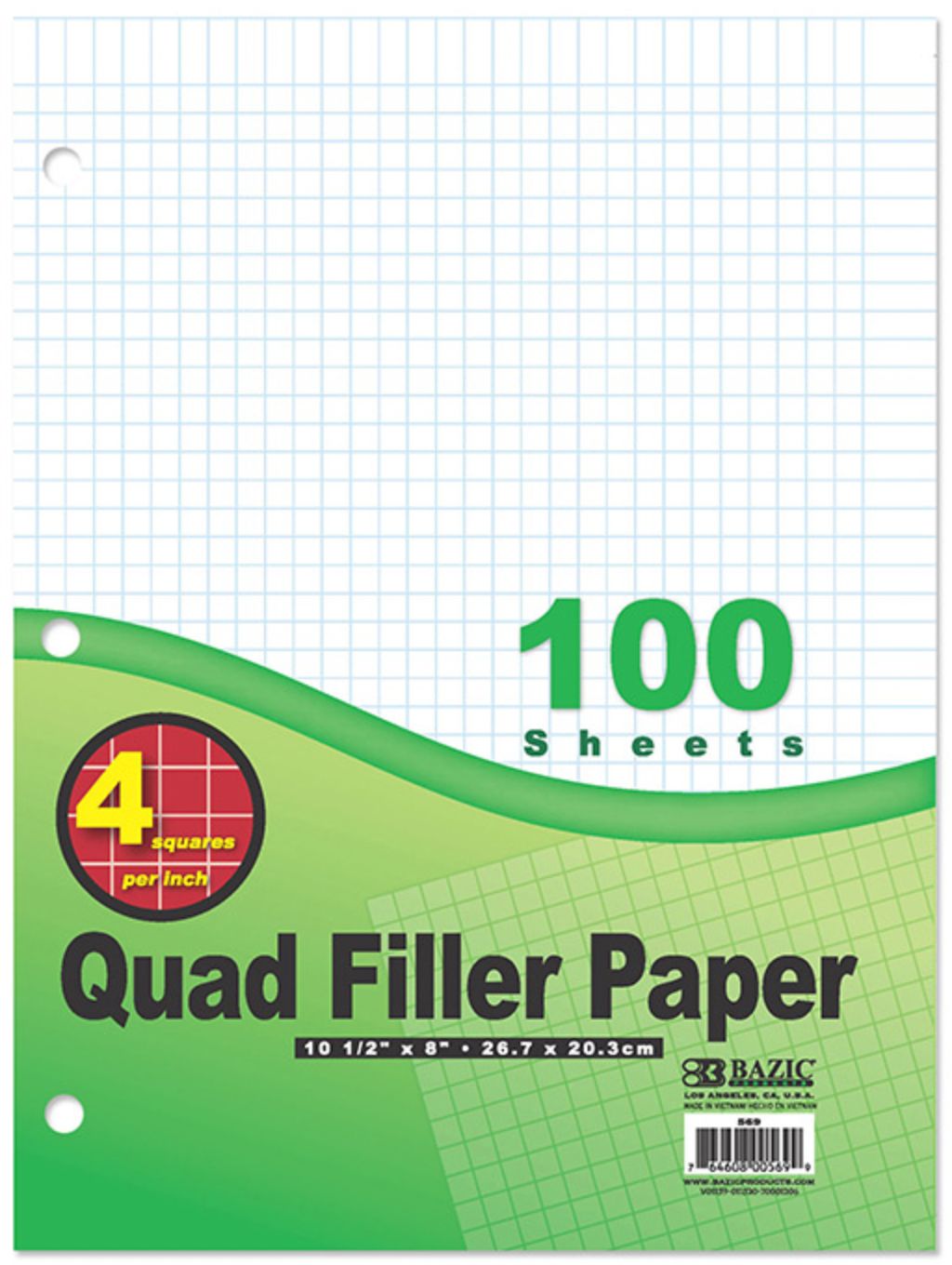 100 Ct. 4-1" Quad-Ruled Filler Paper (36/cs)