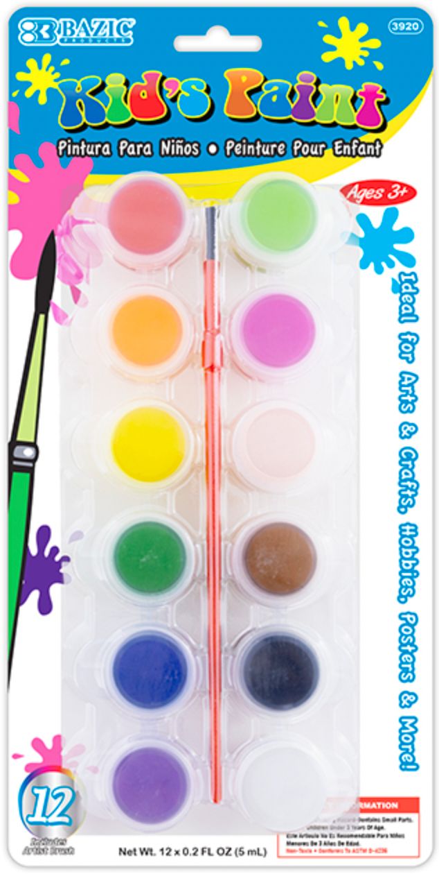 0.17 FL OZ (5 mL) 12 Color Kid's Paint w/ Brush (24/cs)