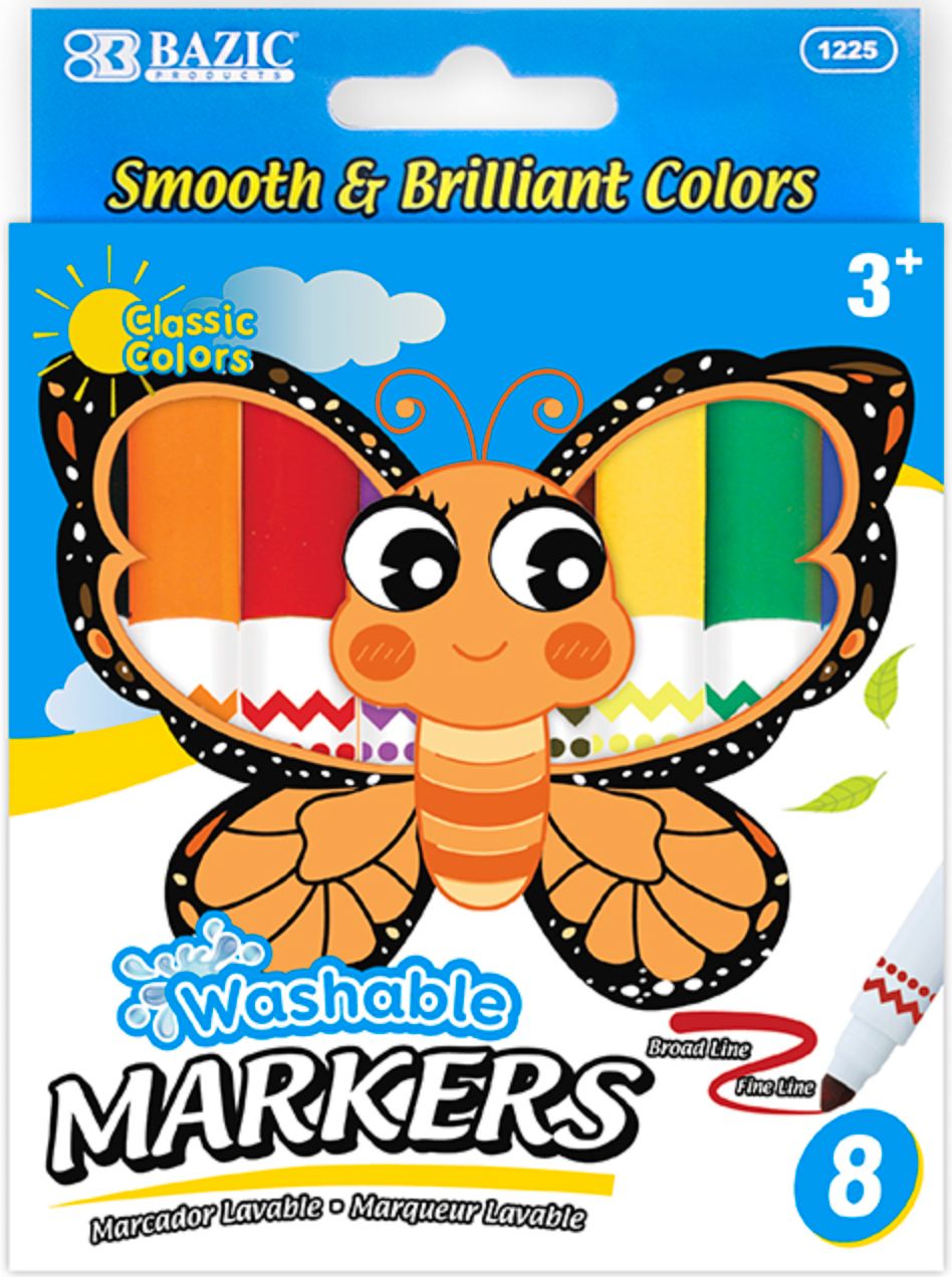 8 Colors Broad Line Jumbo Washable Markers (24/cs)