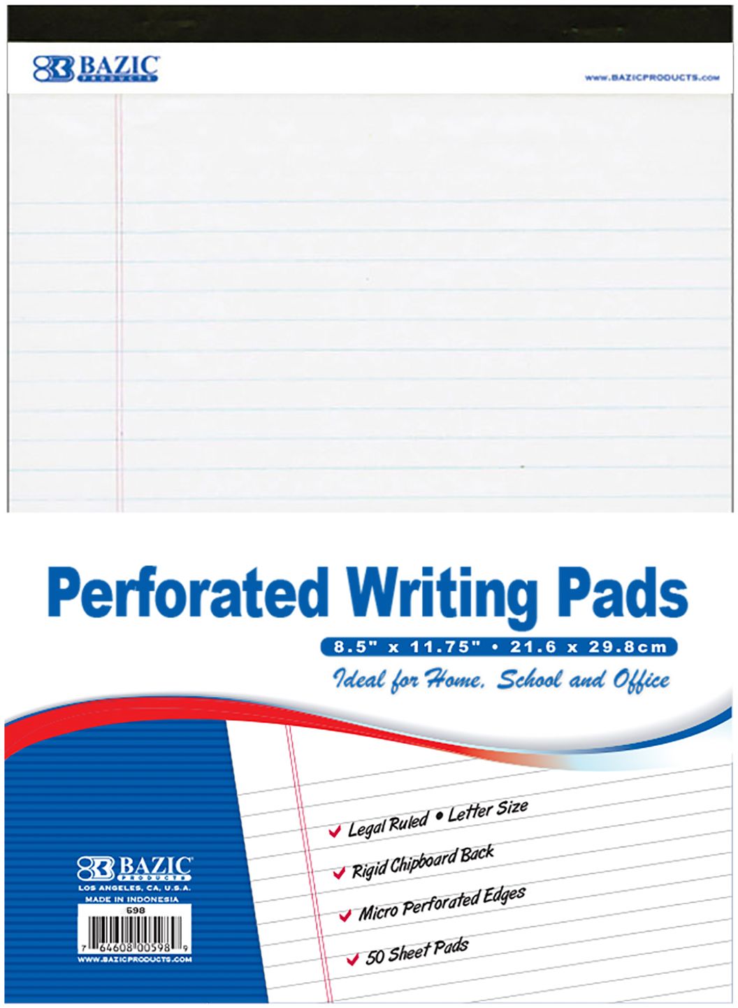 50 Ct. 8.5" X 11.75" White Perforated Writing Pads (48/cs)