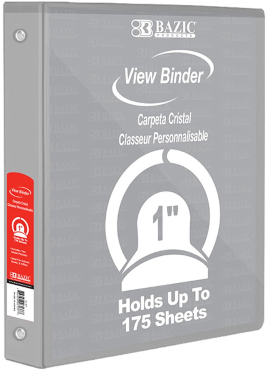 1" Grey 3-Ring View Binder w/ 2-Pockets (12/cs)