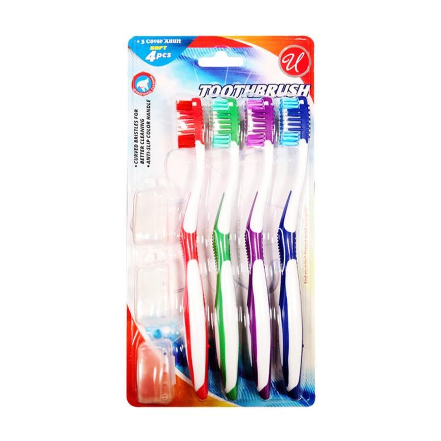 4 Pack Tooth Brush With Cap Soft {CN56170} (48/cs)