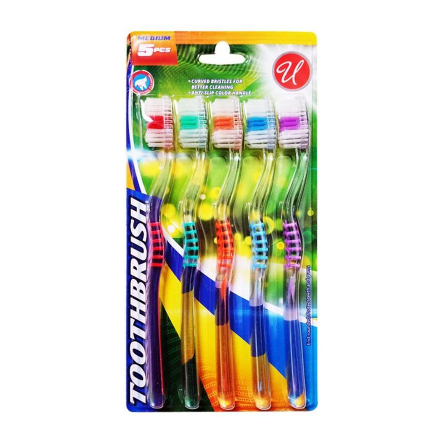 5 Pk Tooth Brush Clear Handle Medium {CN56177} (48/cs)