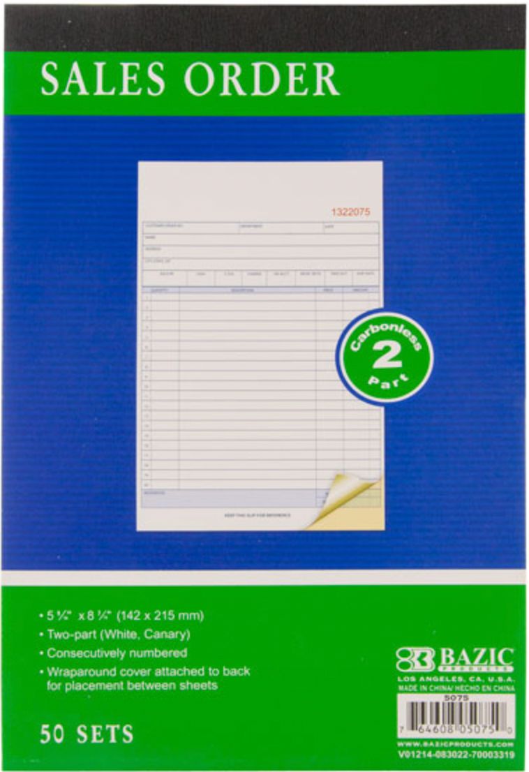 50 Sets 5 9/16" x 8 7/16" 2-Part Carbonless Sales Order Book (24/cs)