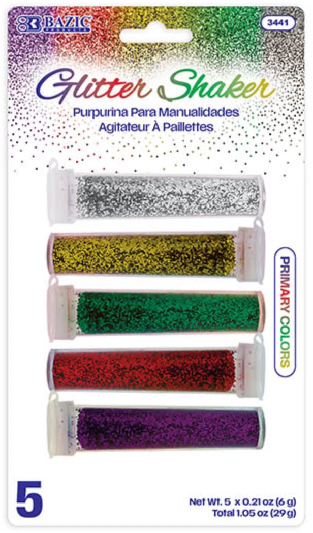 0.21 oz (6g) 5 Primary Color Glitter Shaker (24/cs)