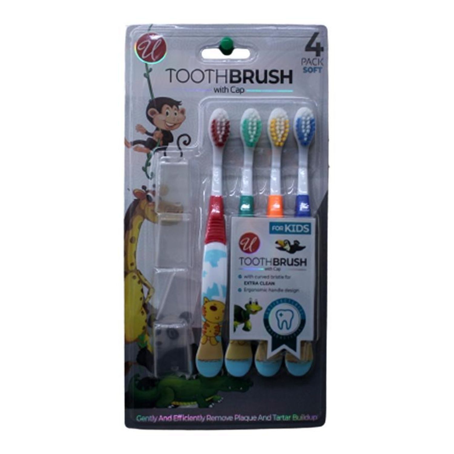 4 Pack Kids Tooth Brush With Cap Soft {55580} (48/cs)
