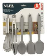 5pcs Mini Utensil Set { Egg Whisk, Food Tong, Spoon, Spatula &amp; Spatula Spoon} - Grey (24/cs)