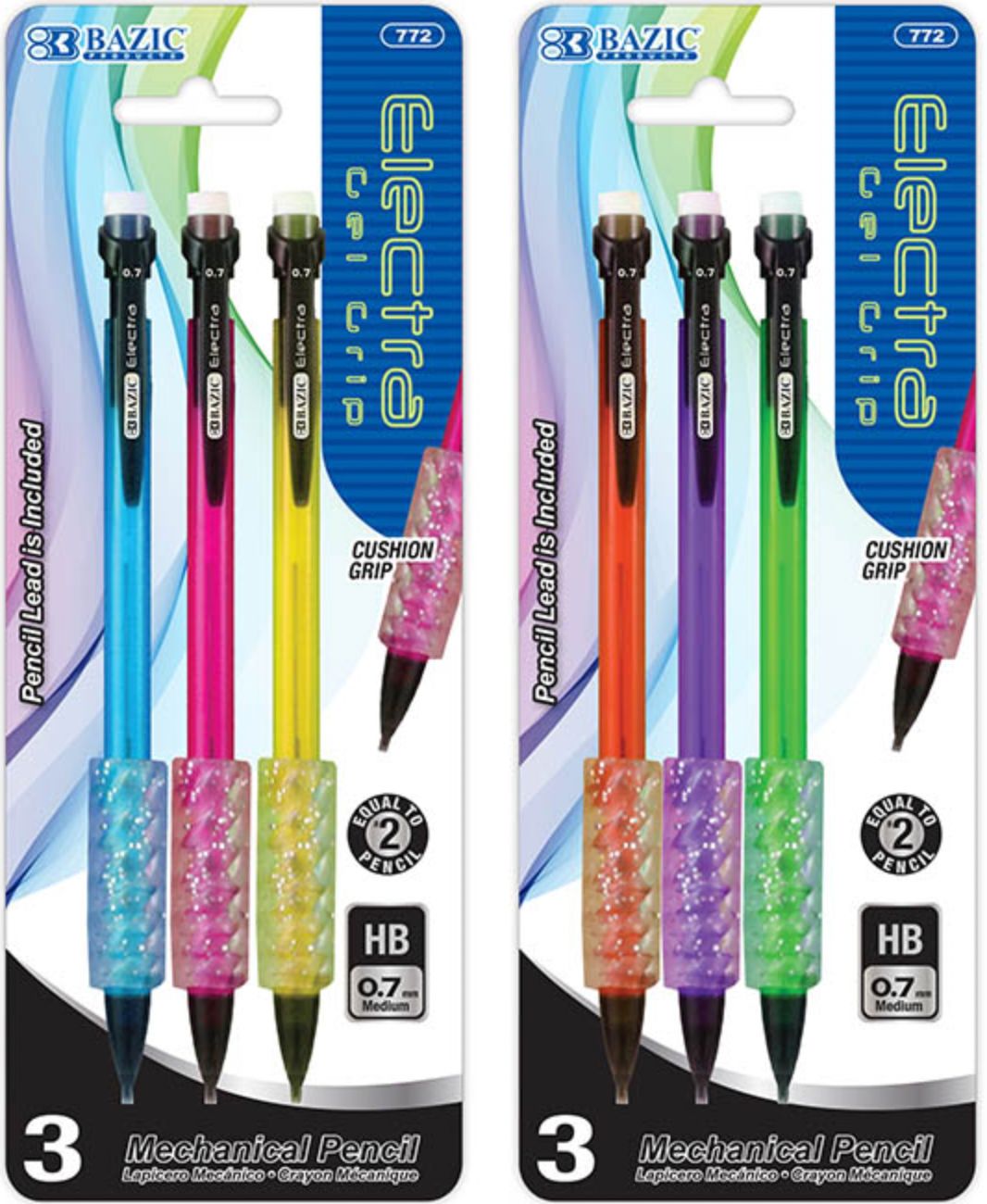 Electra 0.7 mm Fashion Color Mechanical Pencil with Gel Grip 3/Pack (24/cs)
