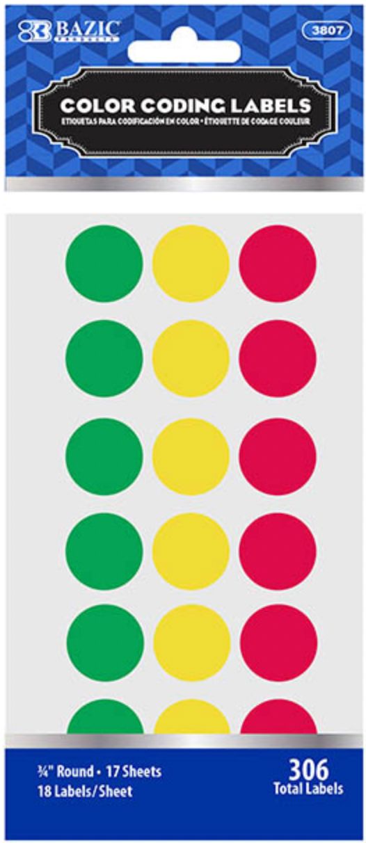 Assorted Color 3/4" Round Label 306/Pack (24/cs)