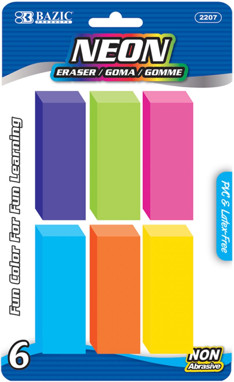 Neon Bevel Eraser 6/Pack (24/cs)
