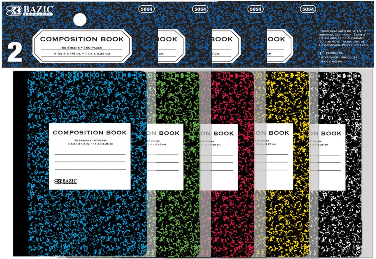 80 Ct. 4.5" x 3.25" Mini Marble Composition Book 2/Pack (24/cs)