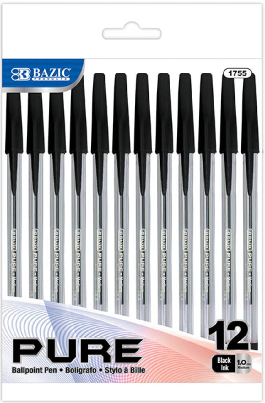 Pure Black Stick Pen 12/Pack (24/cs)