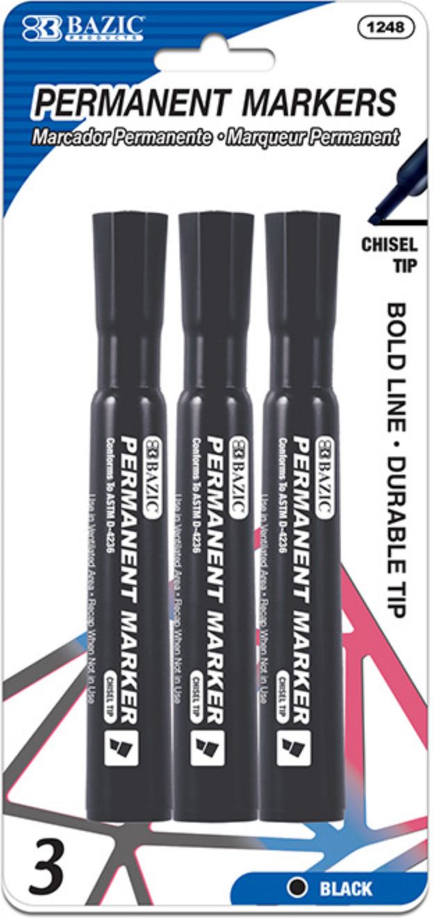 Black Chisel Tip Desk Style Permanent Markers 3/Pack (24/cs)