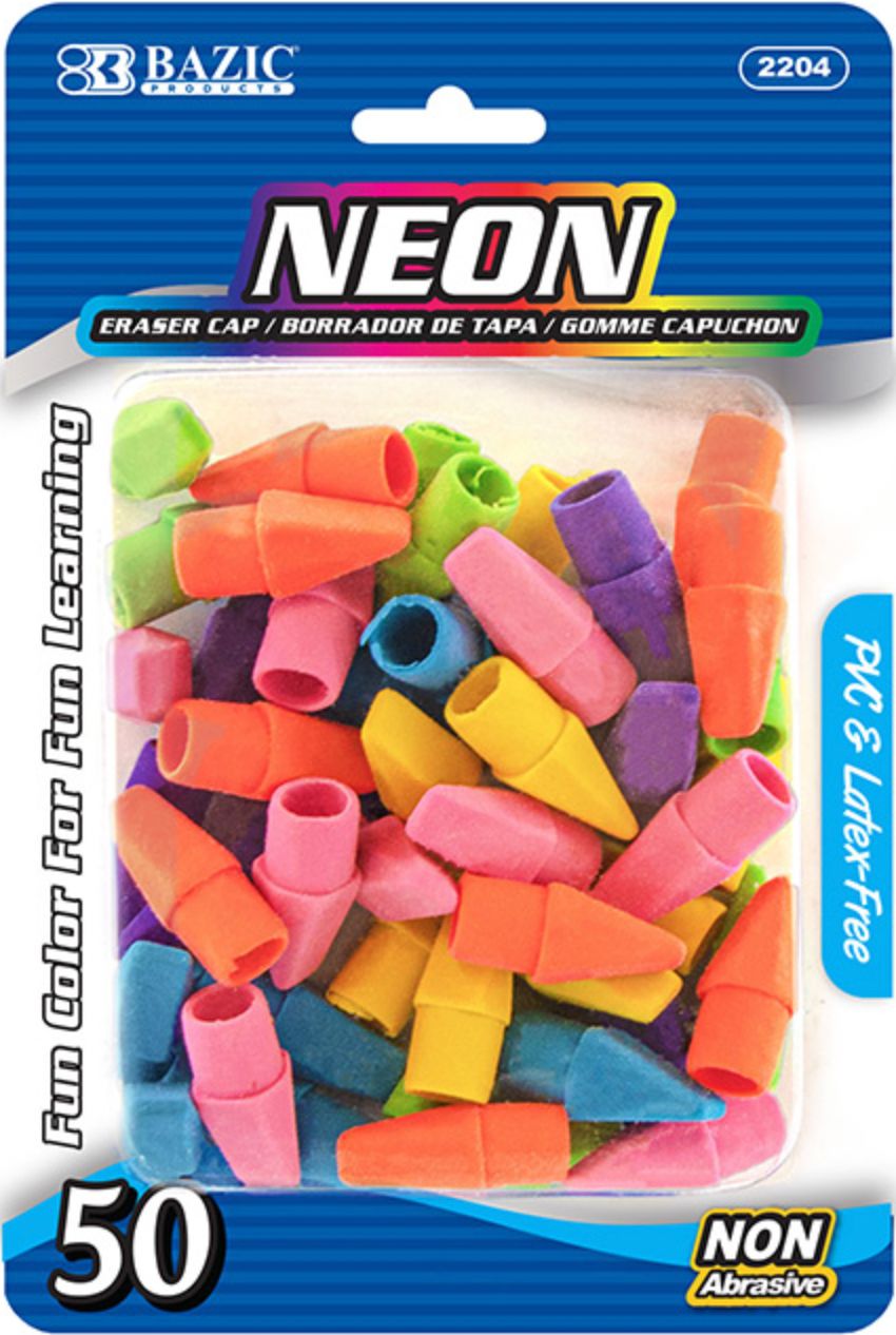 Neon Eraser Cap 50/Pack (24/cs)