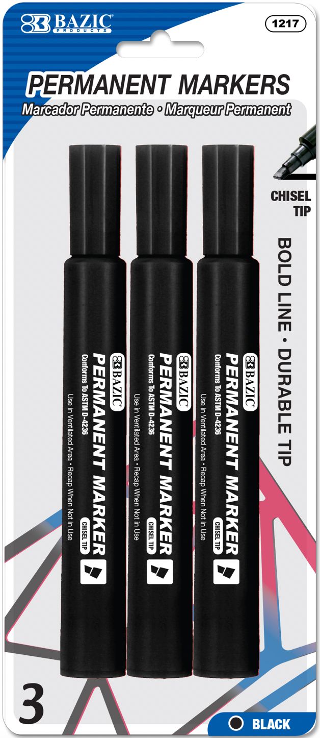 Black Chisel Tip Jumbo Permanent Markers 3/Pack (24/cs)