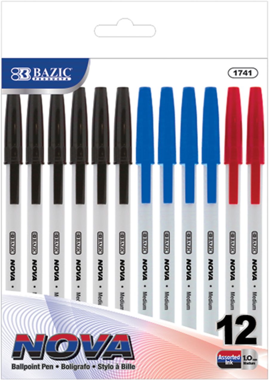 Nova Assorted Color Stick Pen 12/Pack (24/cs)