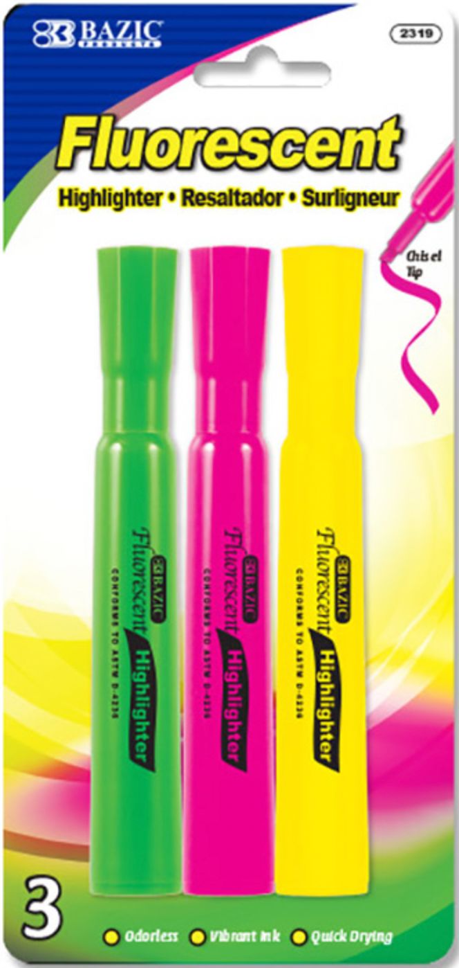 Desk Style Fluorescent Highlighters 3/Pack (24/cs)